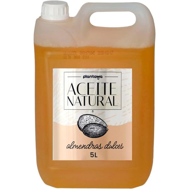 Plantawa Aceite de Almendras Dulces 5 Litros, Pack Ahorro, Kit Profesional, Masajes, 5L, Fácil Absorción, Hidrata Cuerpo, Piel, Uñas, Cabello,Aporta Vitamina E, Sostenible, Marrón.