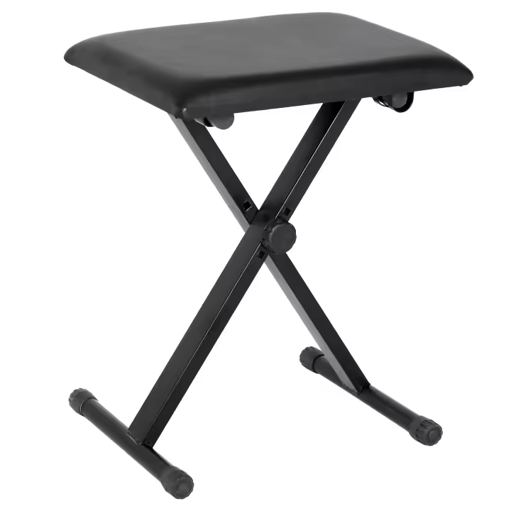 HOMCOM Taburete para piano Banco para piano Banco para piano Taburete cosmético Altura regulable Plegable Metal Cuero artificial Espuma Negro 39 x 29 x 37-47 cm - 1