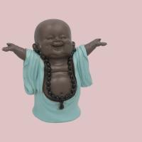 Gissed "Figura de Buda Feliz con Brazos Abiertos – Estatua Decorativa de Resina con Acabado en Marrón y Turquesa – Diseño Simbólico de Alegría y Prosperidad – Ideal para Hogar, Oficina, Feng Shui y Regalo Espiritual – 10x17x15.5 cm – Atrae Energía Positiv - details 2