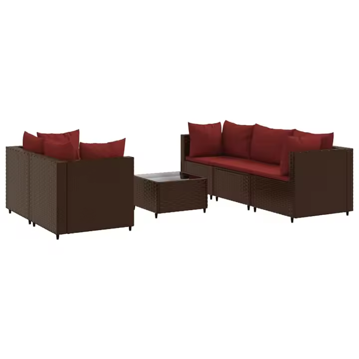 vidaXL Set muebles de jardín 6 piezas y cojines ratán sintético marrón - 1