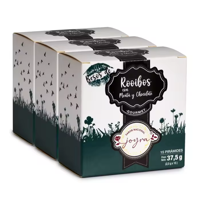 ARTE SABOR Pack de 3 cajas de Infusión natural de Rooibos con menta y chocolate en 15 pirámides. 37,5 grs. 9x5x9,5 Cm. - 1