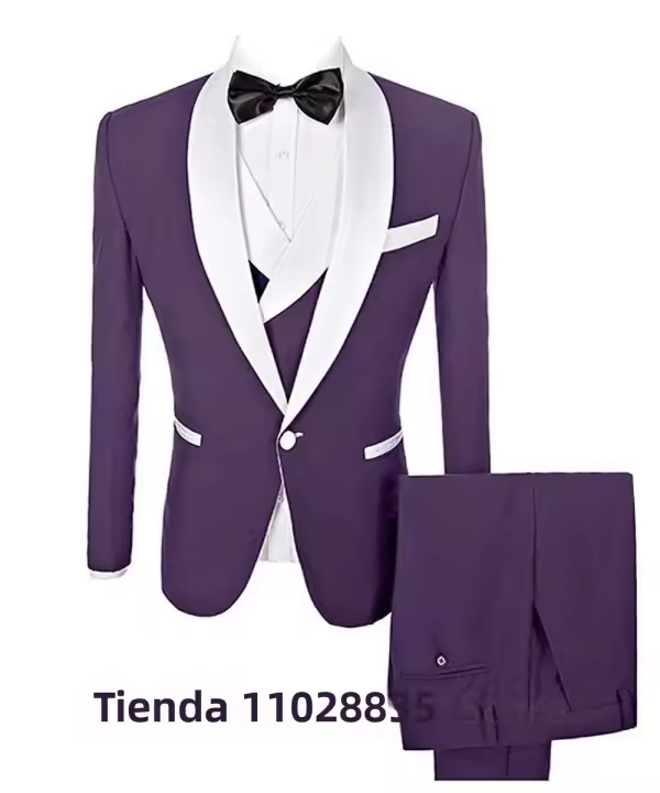 Traje De Boda Para Hombre 2024 Tuxedo Slim Fit 3 Piezas Con Chaleco Y Pantalón Traje De Novio Elegante Con Borla Lapel Casual De Cuatro Estaciones Material COTON Polyester Wool - 1