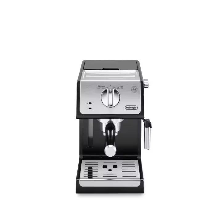 Delonghi - Cafetera de Bomba Tradicional con Capuccino System. Filtro profesional y bandeja antigoteo. 15 bares de presión, capacidad de 1,1L, 1100W. Modelo ECP 33.21 Negro y Plata - 1
