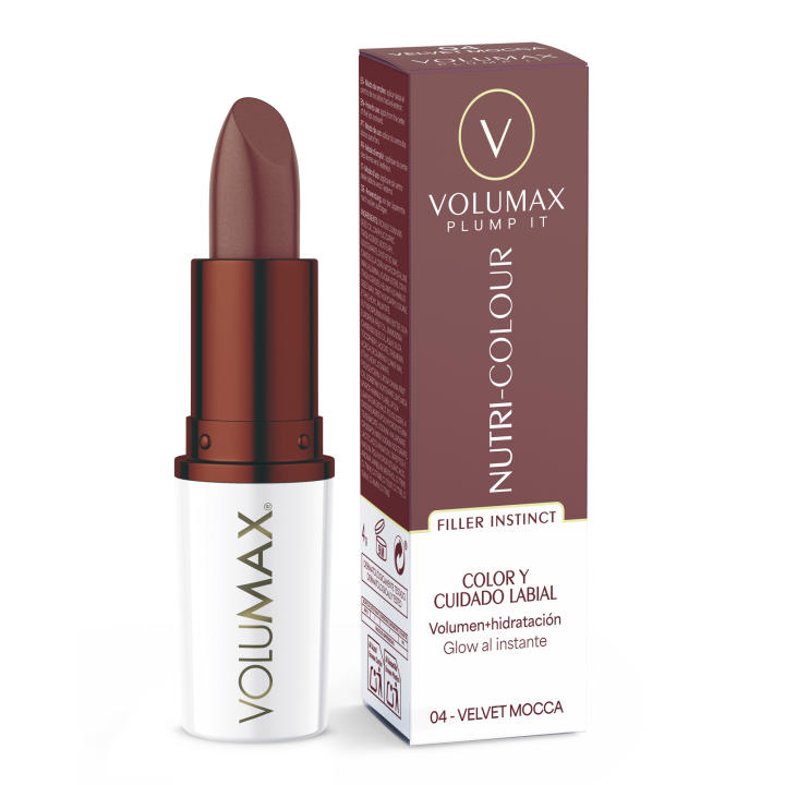 Volumax Plump It Nutri-Colour | Tratamiento Labial Antiedad | Color Duradero, Volumen y Cuidado Clínico | Labios Rellenos y Definidos | Hidratación 24H | VELVET MOCCA 04 | 4gr