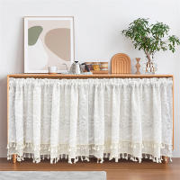 Cortina Boho Valance Blanco En Lona Transparente Para Cocina Baño Farmacia Café Doble Capa Con Borde De Borla Media Ventana - details 0