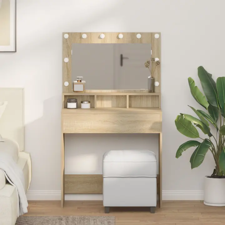 Mesa de Maquillaje vidaXL con Luces LED Roble Sonoma 79x41x135 cm - 1