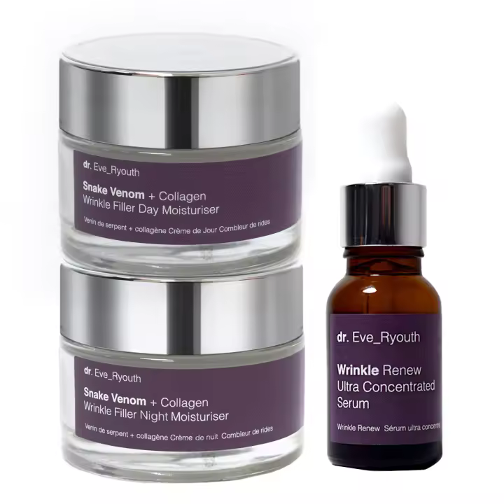 Dr. Eve_Ryouth Hidratante de día con veneno de serpiente y colágeno para rellenar arrugas (50 ml) + Hidratante de noche con veneno de serpiente y colágeno para rellenar arrugas (50 ml) + Suero ultraconcentrado Wrinkle Renew (15 ml) - 1