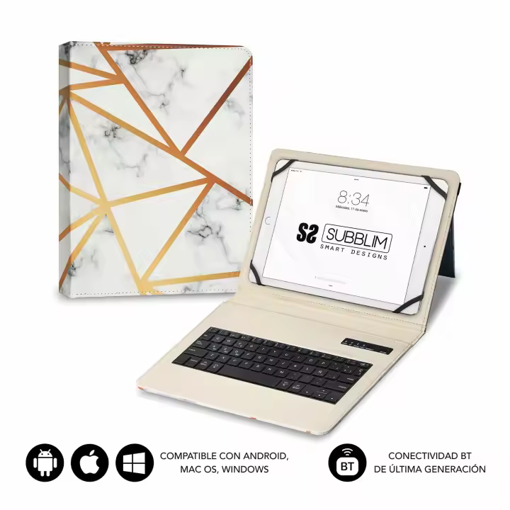 Funda con teclado KEYTAB PRO BLUETOOTH TRENDY MÁRMOL BLANCO - 1