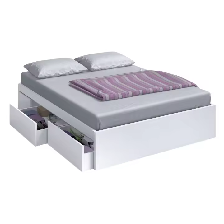 Cama Doble de Matrimonio con 4 Cajones 2 a cada lado en color Blanco Artik (Mate) de Melamina150x190x37 cm - 1