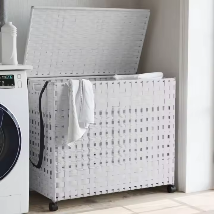 vidaXL Cesto para ropa sucia con ruedas ratán blanco 66x35x60 cm - 1