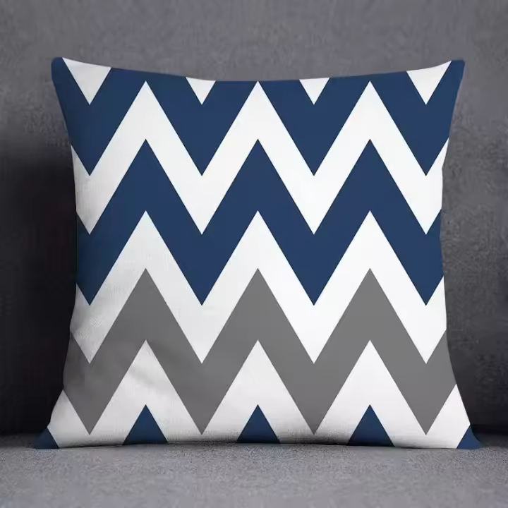  Funda De Cojín De Poliéster Con Patrón Geométrico En Azul Y Gris Suave Para Sofá Decoración Del Hogar Cojín De Viaje - 1