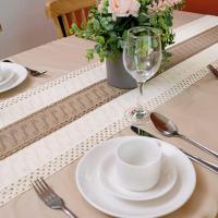 Corredor De Mesa De Lino Splicing En Estilo Boho Y Moderno Para Decoración De Casa Rústica Con Encaje De Algodón Tejido - details 6