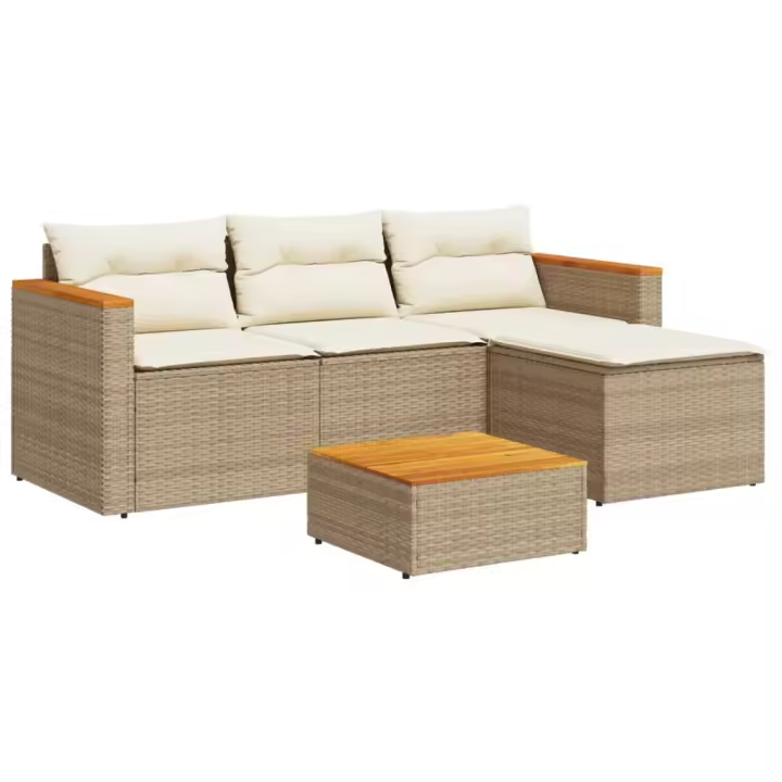 vidaXL Juego de sofás de jardín con cojines beige 3 pzas ratán PE - 1