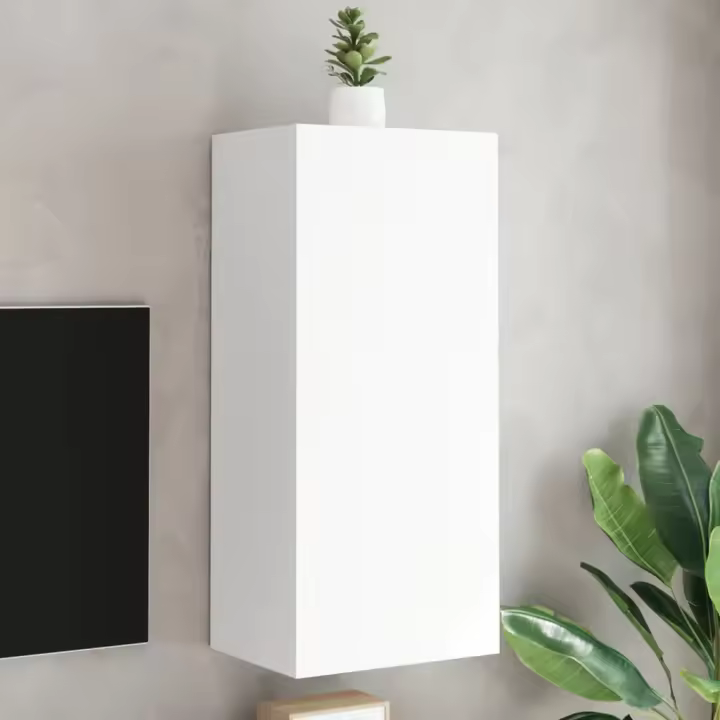 vidaXL Mueble de TV de pared madera ingeniería blanco 40,5x30x90 cm - 1