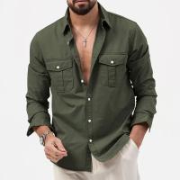 Camisa Táctica De Verde Militar Para Hombres Con Dos Bolsillos En La Cara Cuello En V Manga Larga Estilo Safari Casual - details 12