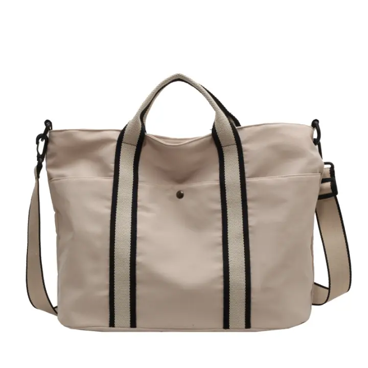 Bolsas para mujeres nuevo estilo, simple campus deportes bolsa de lona, bolso de mano, bolsa de hombro casual de gran capacidad, blanquecino - 1