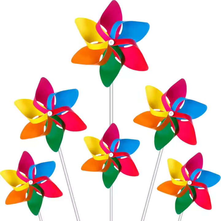 Molino de viento de plástico arcoíris, juego de molino de viento de césped para fiesta de bricolaje para decoración de césped de fiesta de jardín de juguete para niños (36, multicolor B) - 1