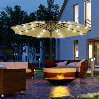 Outsunny Sombrilla Parasol de Jardín Ø267x240 cm con 24 Luces LED Solar Mecanismo de Inclinación Manivela y Poste Desmontable de Metal para Terraza Piscina Patio - details 1