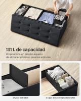 Banco de almacenaje plegable de terciopelo, taburete reposapiés con 2 cajas, 110x38x38 cm, capacidad 300 kg, para entrada y dormitorio, en gris paloma, gris pizarra, negro tinta, rosa caramelo - details 10