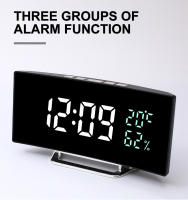 Reloj De Alarma Digital Con Pantalla Curva Mostrador De Tiempo/ Fecha/ Temperatura/Humedad 12/24h 3 Alarmas Ajustable Brillo Reloj De Mesa Europeo - details 4