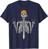 Camiseta Punk Rock Para Hombres Y Niños Estilo Rockero Con Diseño De Esqueleto Y Rocker Para Halloween Cuello Redondo Manga Corta Material De Algodón - details 1
