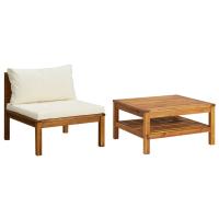 vidaXL Juego de sofá 2 pzas con cojines madera de acacia Gris oscuro, Blanco crema, Conjunto Terraza Muebles Jardín Exterior Juego de Muebles de jardín Mueble Jardín Exterior Muebles de Salon Exterior - details 0