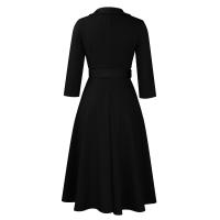 Vestido Elegante Para Oficina Para Mujer Cuello Redondo V Cintura Ajustada Pleated Midi Formal Business Work Dress OL - details 60