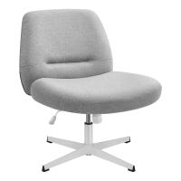 Silla de Oficina, Asiento Ancho y Cómodo, Altura Ajustable, Silla Giratoria Sin Ruedas, Base en Cruz, Tela de Lino de Algodón, Crema, Gris, Rosa - details 6