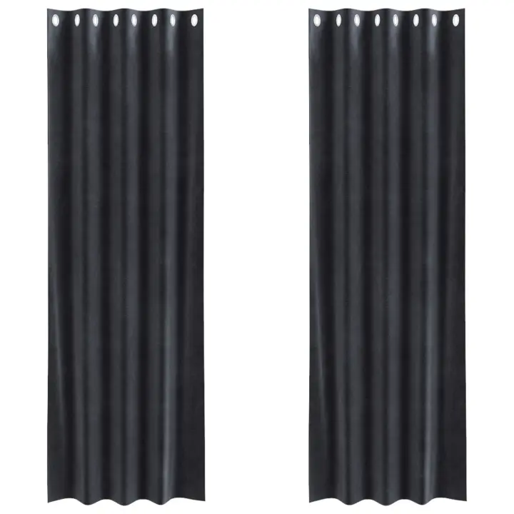 Cortinas Opacas  con Ojales 2 pcs Gris Oscuro Terciopelo - 1