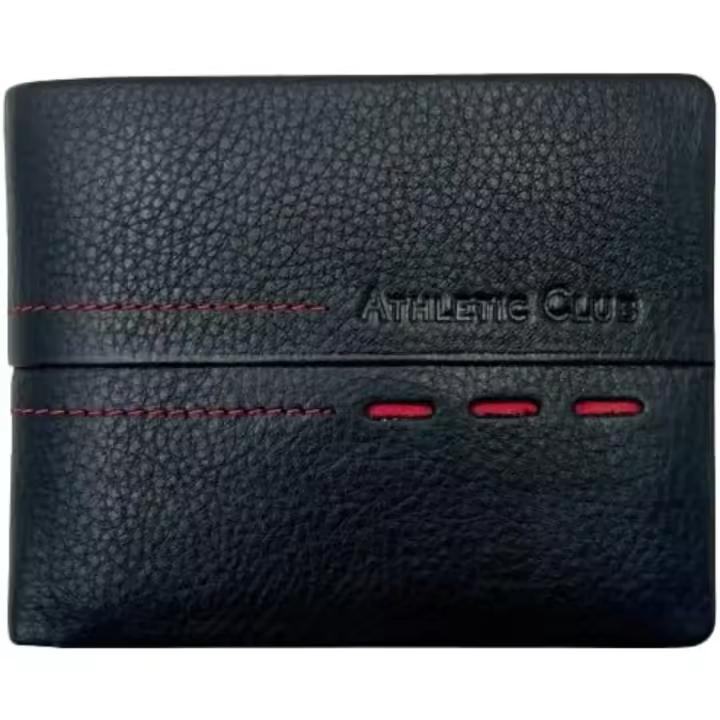 Billetara de Piel Athletic Club Clásica Horizontal Negra Ojales Rojos 87637 - 1