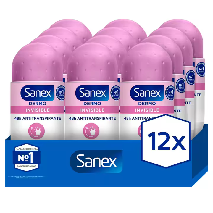 Desodorante roll-on Sanex pH Balance Dermo Invisible 48h antitranspirante 50ml Pack de 12 - 1