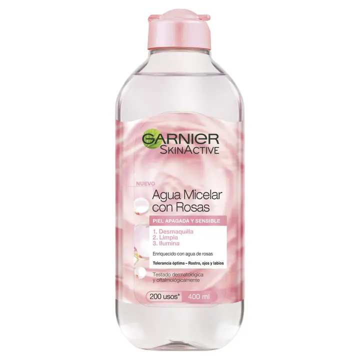 Garnier Skin Active Agua Micelar con Agua de Rosas para Piel Apagada y Sensible. Desmaquilla, Limpia e Ilumina - 400ml - 1