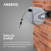 Carrete de Manguera de Jardín Automático Arebos | Enrollador de Manguera Giratorio 180° | 20m Gris - details 12