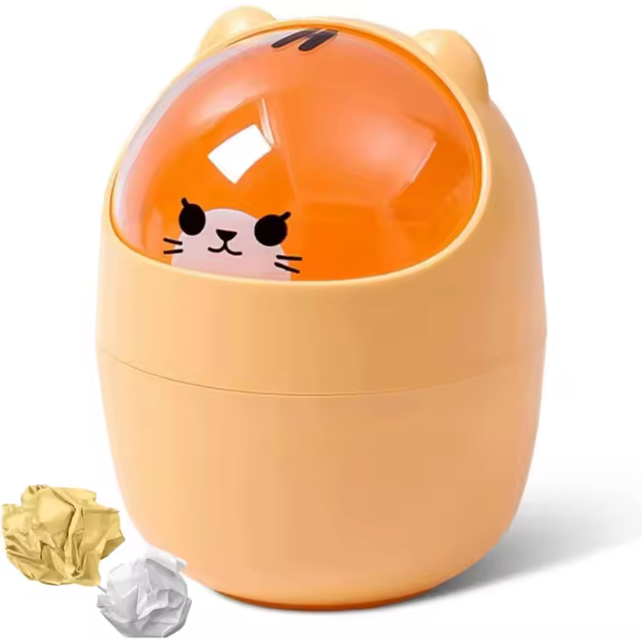 Lindo Bote de Basura de Mini Mesa, Bote de Basura en Forma de Gato de Dibujos Animados, Bote de Basura de Mini Mesa con Tapa oscilante, Bote de Basura pequeño (Azul) - 1