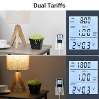 Medidor de Potencia de enchufe, medidor de Electricidad de Doble Tarifa, medidor de consumo de Energía con retroiluminación LCD, Protección Contra sobreconga y bloqueo para niños, 16 A/3680 W (2 piezas) - details 0