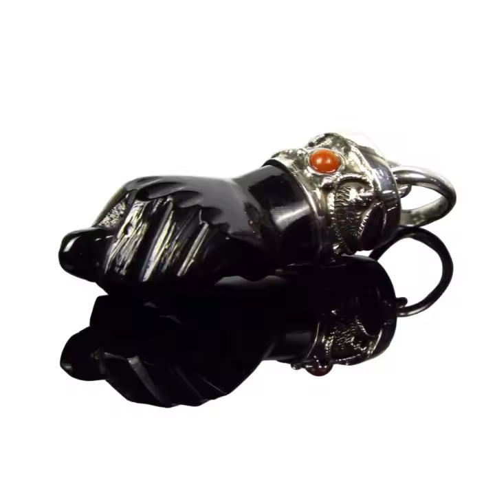 Colgante Figa de Azabache y Coral Rojo de Plata 925 - Protección Mal de Ojo - 1