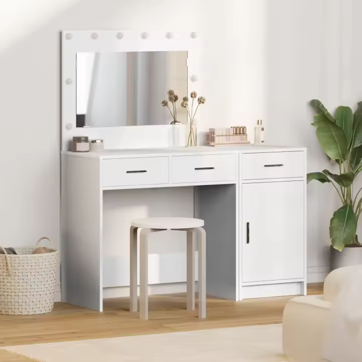 Conjunto de tocador de 2 piezas con LED de vidaXL en madera blanca - 1