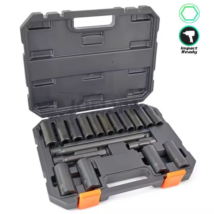 JOMAFA - Juego de vasos de impacto largos de 1/2" de 6 caras de 10 a 24mm, 18 piezas - 6893 - 1