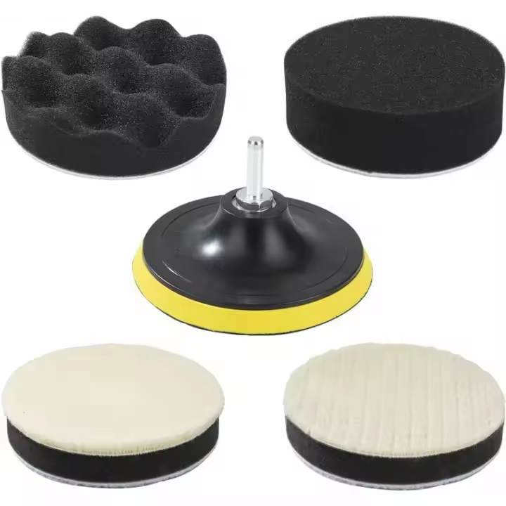 Kit de esponja para pulir automóviles, almohadillas de pulido con adaptador de taladro, 125 mm/5 pulgadas, disco de pulido, almohadillas pulidoras automotrices compuestas para automóviles, pulidor y cera - 1