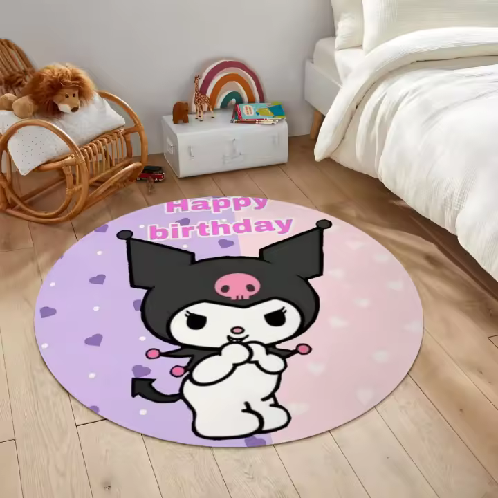 Alfombra Redonda MINISO Sanrio Kuromi Antideslizante Lavable Máquina Para Alfombra De Baño Dormitorio Sala De Estar - 1