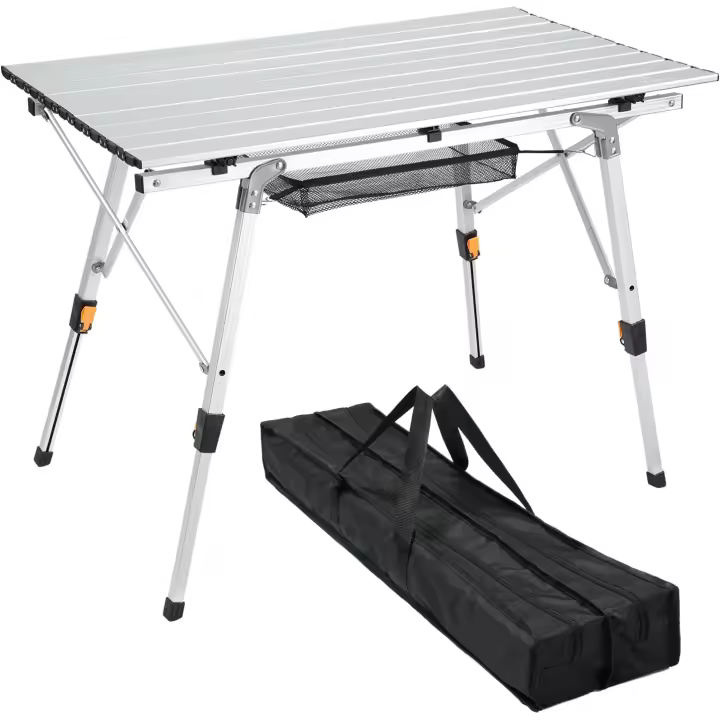 Mesas de camping que se pliegan ligeras, mesa plegable de aluminio de altura ajustable con capa superior de malla, mesa de camping enrollable para campamento al aire libre, picnic, playa, - 1
