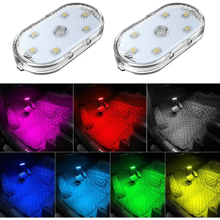 2 piezas de coche LED Luces interiores, 7 Colores de iluminación Ambiental interior del coche, Luz de Lectura interior del coche recargable USB, Luces LED portátiles para coche - 1