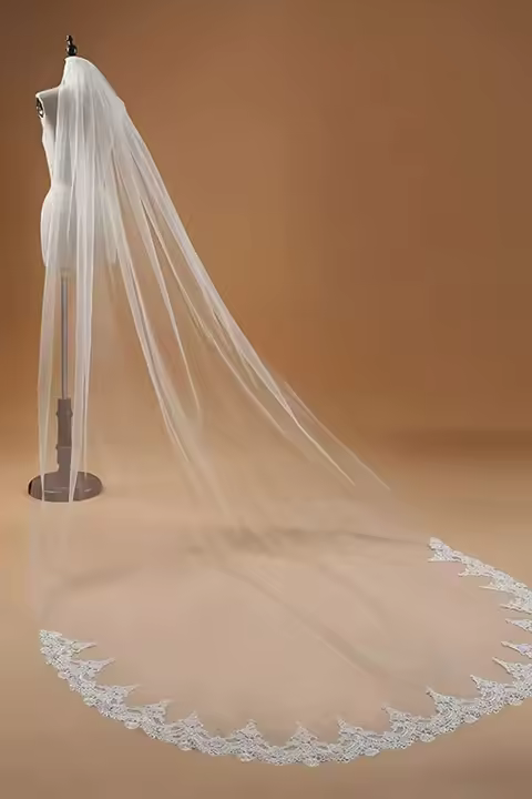 Velo De Novia Elegante Con Volantes De Encaje Y Flores 1 Tier Longitud Catedral 3mx1.5m Accesorios Para Mujer - 1