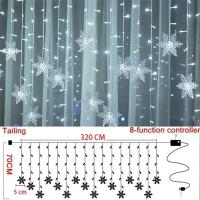 Luces LED De Navidad Con 8 Modos Garrafales EU Enchufe Esponja De Nieve Para Ventana Cortina Decoración De Jardín Guirnalda De Icicles - details 3