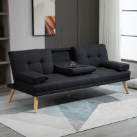 Sofá Cama para tres con Mesa plegable, portavacos, Sofá Cama de Lino, Diseño escantinava, Capacidad de peso hasta 250 kg, Salón, Gris - details 3