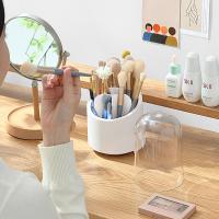 Organizador De Maquillaje Con Portar Cepillos Y Tapa Contenedor De Almacenamiento Para Cosméticos Para Mesita De Noche Y Baño - details 1