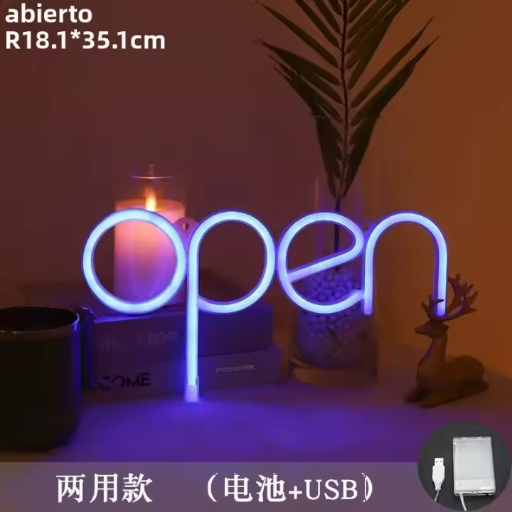 Luz De Noche LED Neon Abierto Para Decoración De Barra Pub Hotel Café Letras Luminosas Coloridas Para Ventana Forma Redonda Material ABS - 1