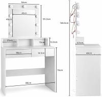 Makeup Vanity with Light | Dressing Table with Mirror, 2 Drawers and Storage Shelves | Modern White Makeup Table for Bedroom, Cosmetic and Jewelry Organizer - details 1