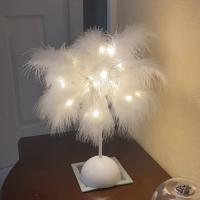 Lámpara De Mesa LED Cálida Pequeña Luz Nocturna Decorativa Para Habitación De Niña Y Novia Lámpara De Lectura Al Lado Del Cama Estilo Nórdico Romántico Con Plumas - details 0