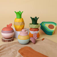 Juego De Construcción De Bricolaje Para Bebés Con Bloques De Silicona Formas De Frutas Juguetes De Mordedor De Goma Montessori - details 2